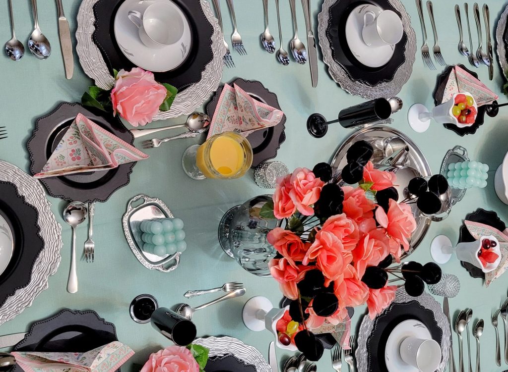 Brunch table · mint and coral, overhead · 19 January 2026