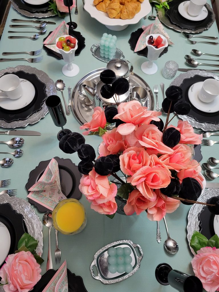 Brunch table · mint and coral, overhead · 19 January 2026