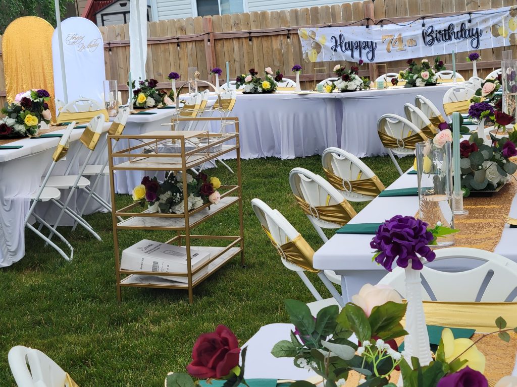 Birthday · garden marquee, gold sequin · 11 July 2026