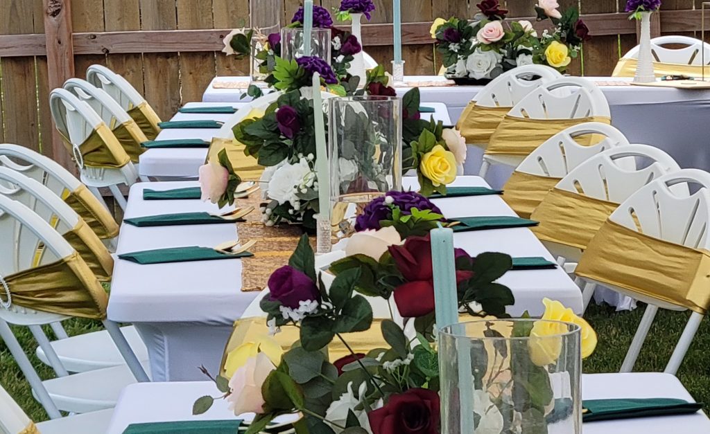 Birthday · garden marquee, gold sequin · 11 July 2026