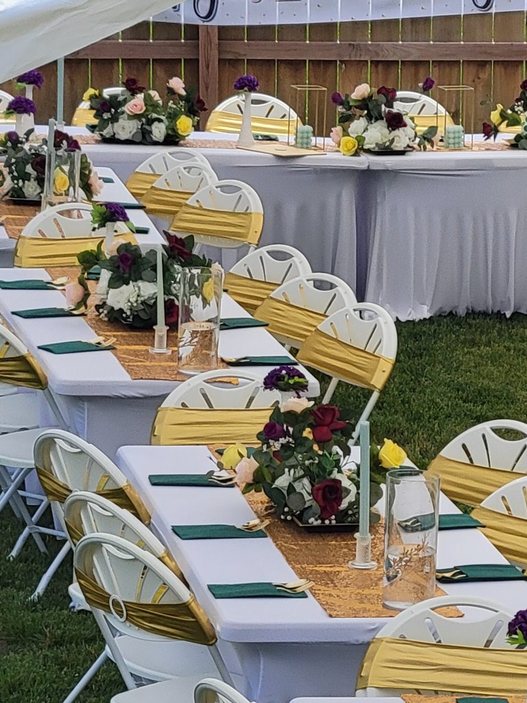Birthday · garden marquee, gold sequin · 11 July 2026